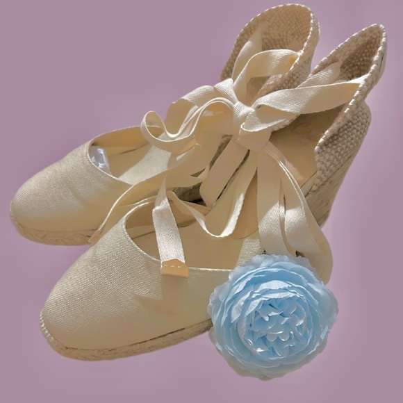 Castaner Lace Up Classic Organic Cotton Jute Cream Espadrille Wedge Sandals 7.5 - Picture 11 of 16